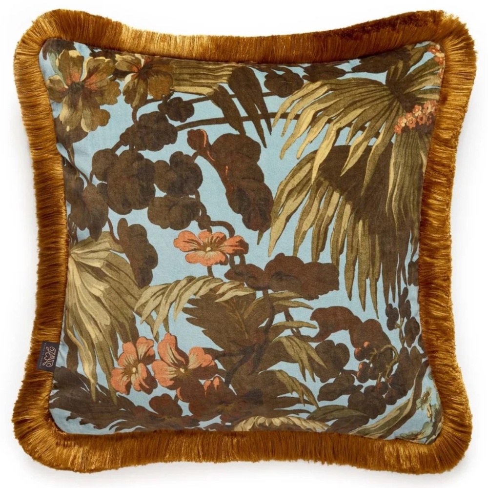 NWT HOUSE OF HACKNEY - LIMERENCE MEDIUM FRINGED VELVET CUSHION, SKY - Set of 2